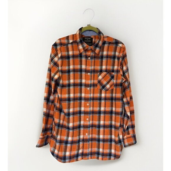 Bogari Mens Shirt Large Orange Plaid Flannel Button Up Long‎ Sleeves Grunge 90s - Picture 1 of 7
